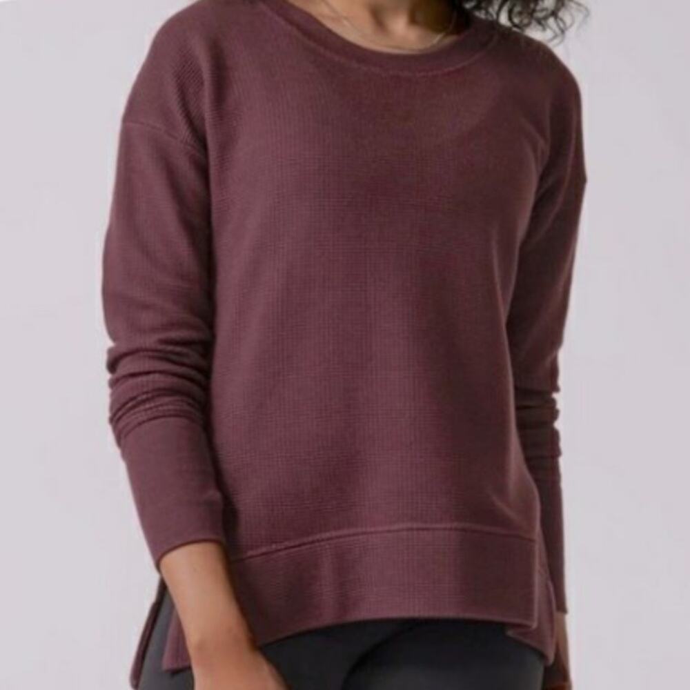 Athleta Coaster Luxe Waffle Sweatshirt Cabernet Purple textured top pullover XS